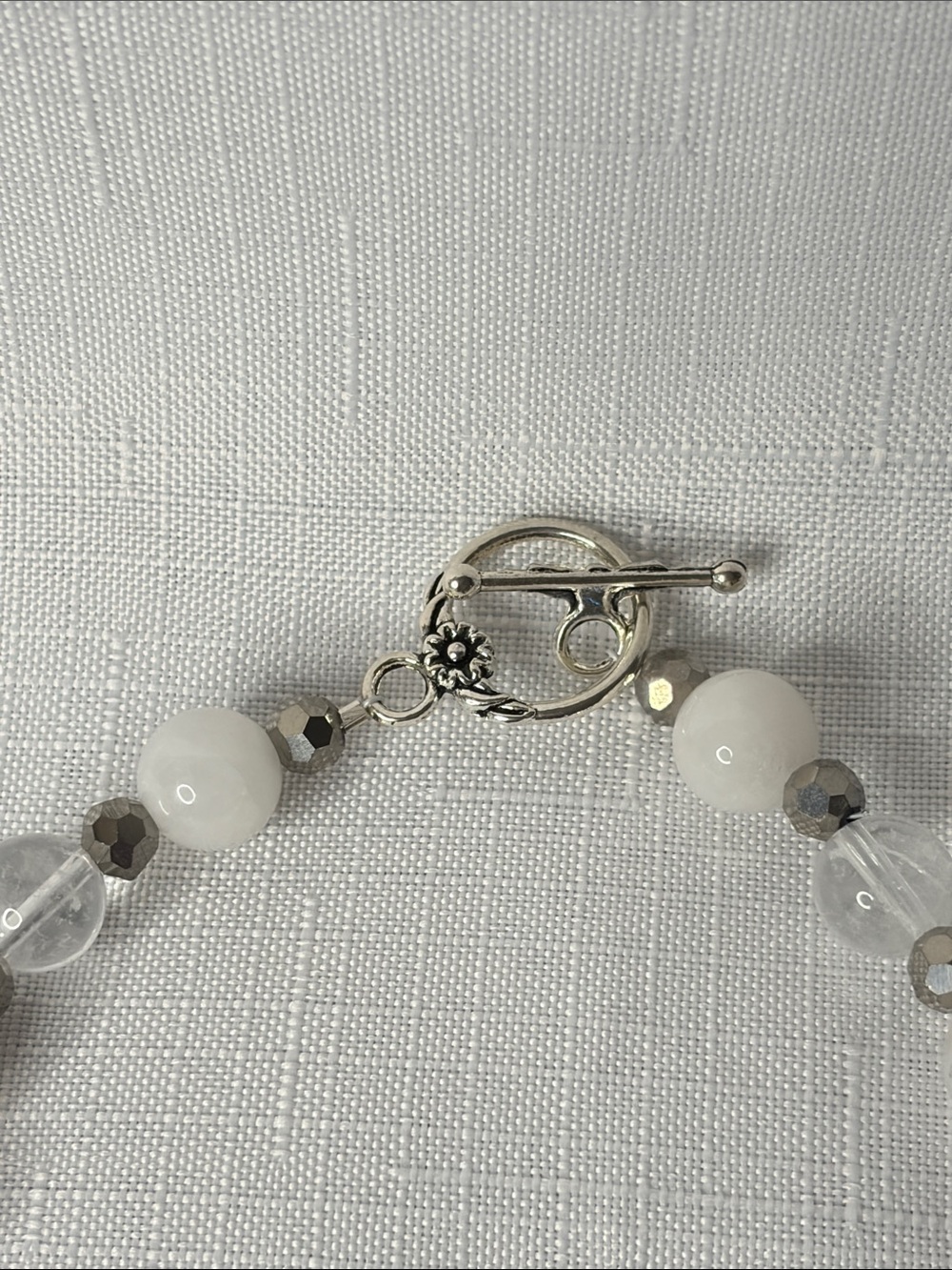 Handcrafted Clear Quartz and White Jade Necklace - Picture 5 of 6